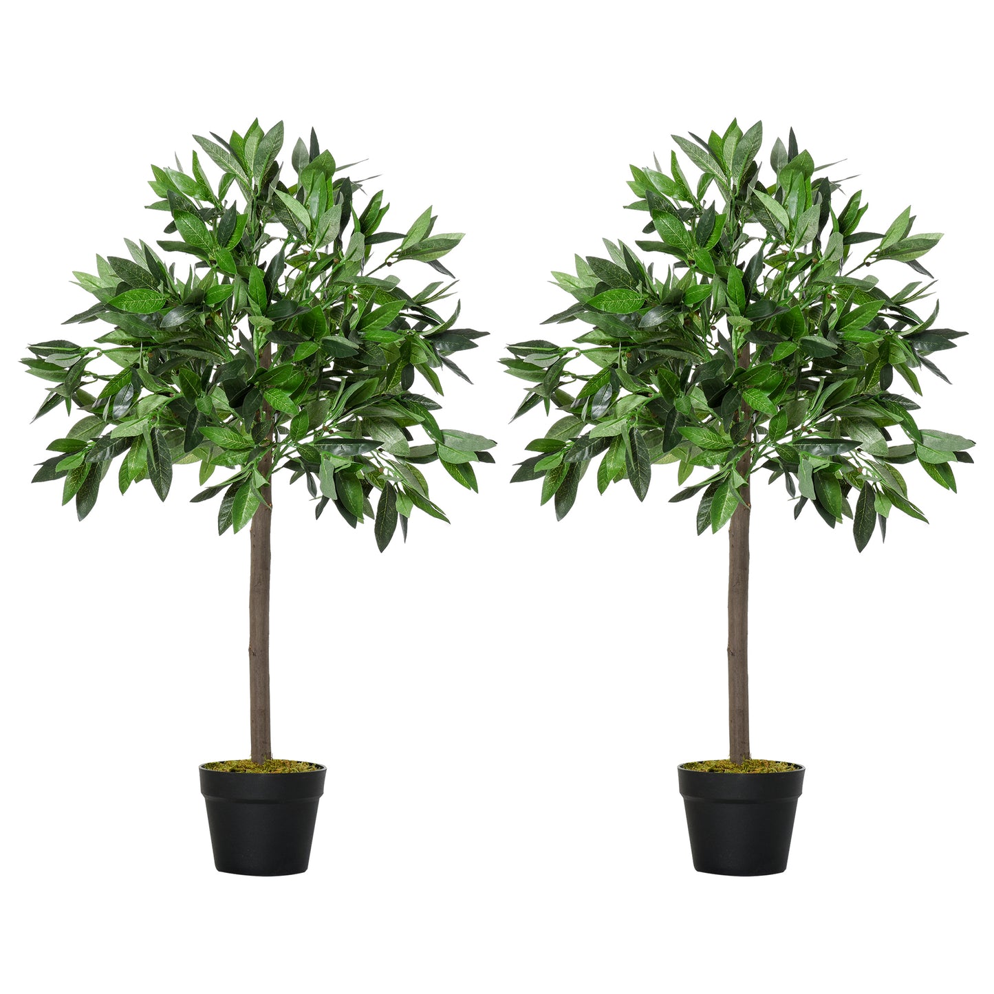 Photo of Outsunny Artificial Bay Laurel Topiary Trees w/ Pot Fake, Set Of 2 90cm/3FT Indoor Greenery Plant Home Office Garden Decor Green in Green colour on a white background