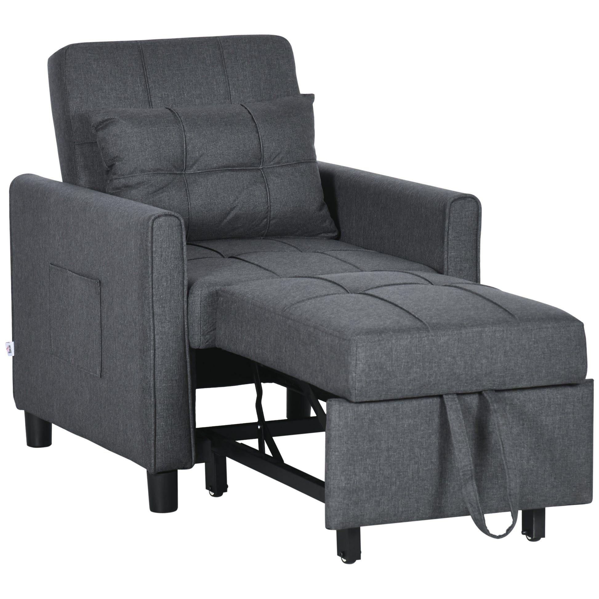 Photo of HOMCOM 3-In-1 Linen-Look Single Chair Bed with Adjustable Back & Eucalyptus Wood Sofa Frame - Grey in Grey colour on a white background