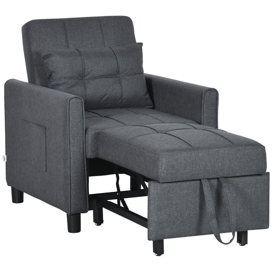 Photo of HOMCOM 3-In-1 Linen-Look Single Chair Bed with Adjustable Back & Eucalyptus Wood Sofa Frame - Grey in Grey colour on a white background