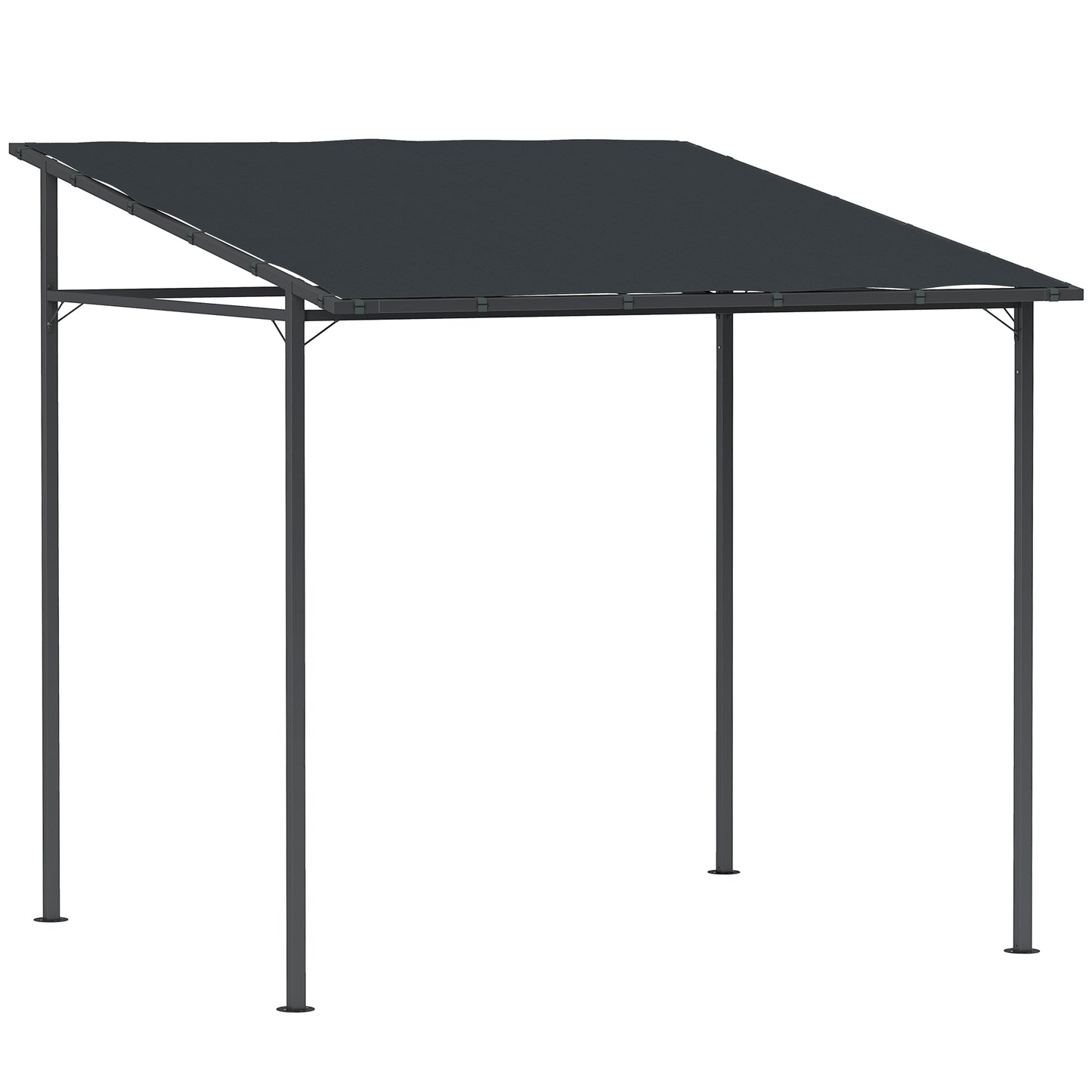 Photo of Outsunny 2.4 x 2.4 m Wall Mounted Pergola Gazebo with PA Coating Fabric and Metal Frame, UPF30+, Lean to Garden Gazebo, Wind Resistant Outdoor Sun Shade Shelter for Garden, Deck, Dark Grey in Grey colour on a white background