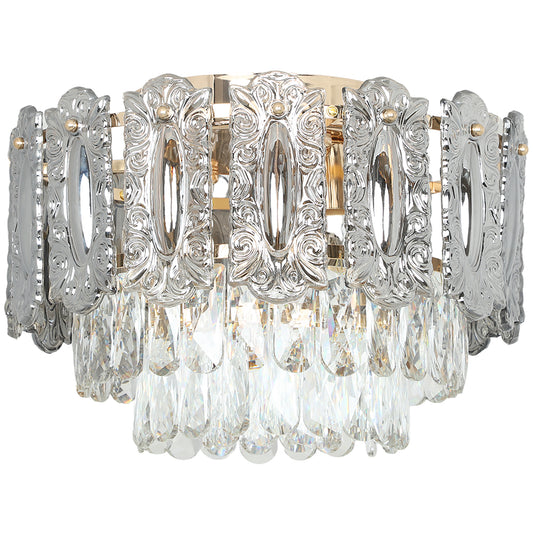 Photo of HOMCOM Chandelier Ceiling Light, 3-Light Flush Mount Fixture with Dual Crystal and Smoke Glass Shade, 40 cm LED Ceiling Light for Living Room Bedroom, 3 E14 Sockets, Bulbs Not Included, Gold Tone in Tone colour on a white background