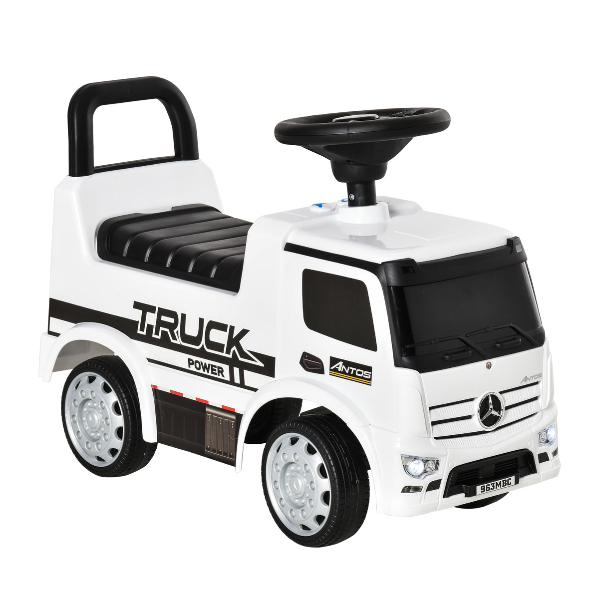 Photo of HOMCOM Compatible Kids Ride On Car Truck Mercedes Benz Licensed Toddler Foot To Floor Slider w/Under Seat Storage for 12 - 36 Months White in White colour on a white background
