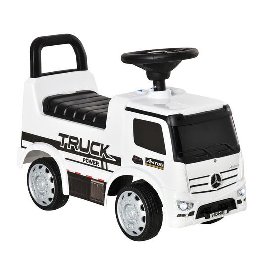 Photo of HOMCOM Compatible Kids Ride On Car Truck Mercedes Benz Licensed Toddler Foot To Floor Slider w/Under Seat Storage for 12 - 36 Months White in White colour on a white background