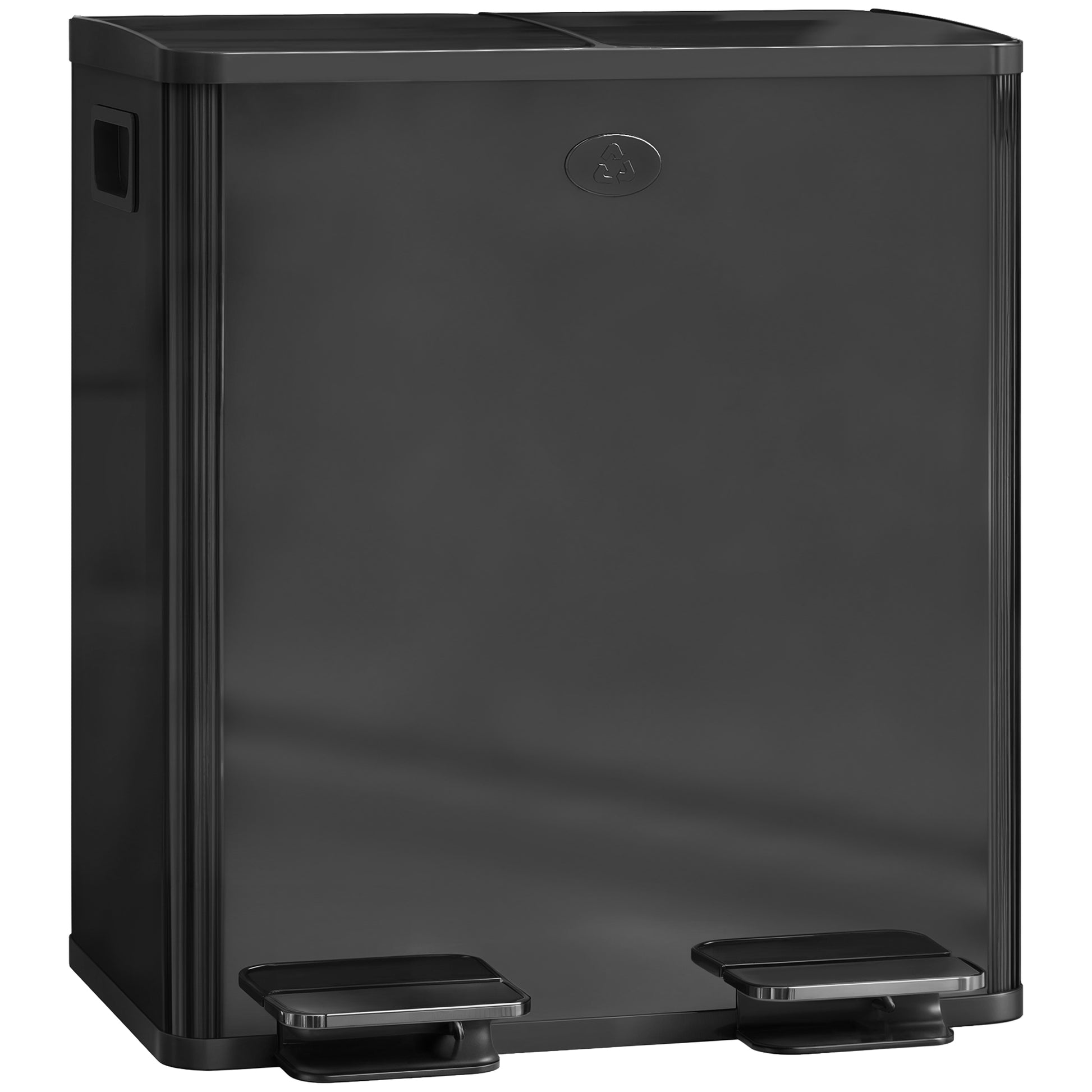 Photo of HOMCOM 40L Dual Compartment Stainless Steel Bin, with Deodoriser Holders - Glossy Black in Black colour on a white background