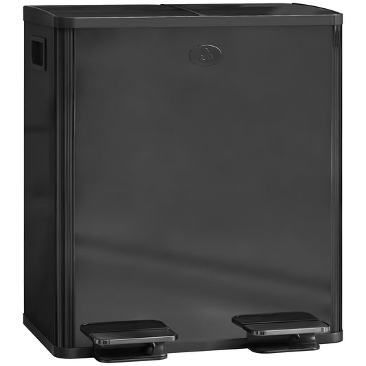 Photo of HOMCOM 40L Dual Compartment Stainless Steel Bin, with Deodoriser Holders - Glossy Black in Black colour on a white background