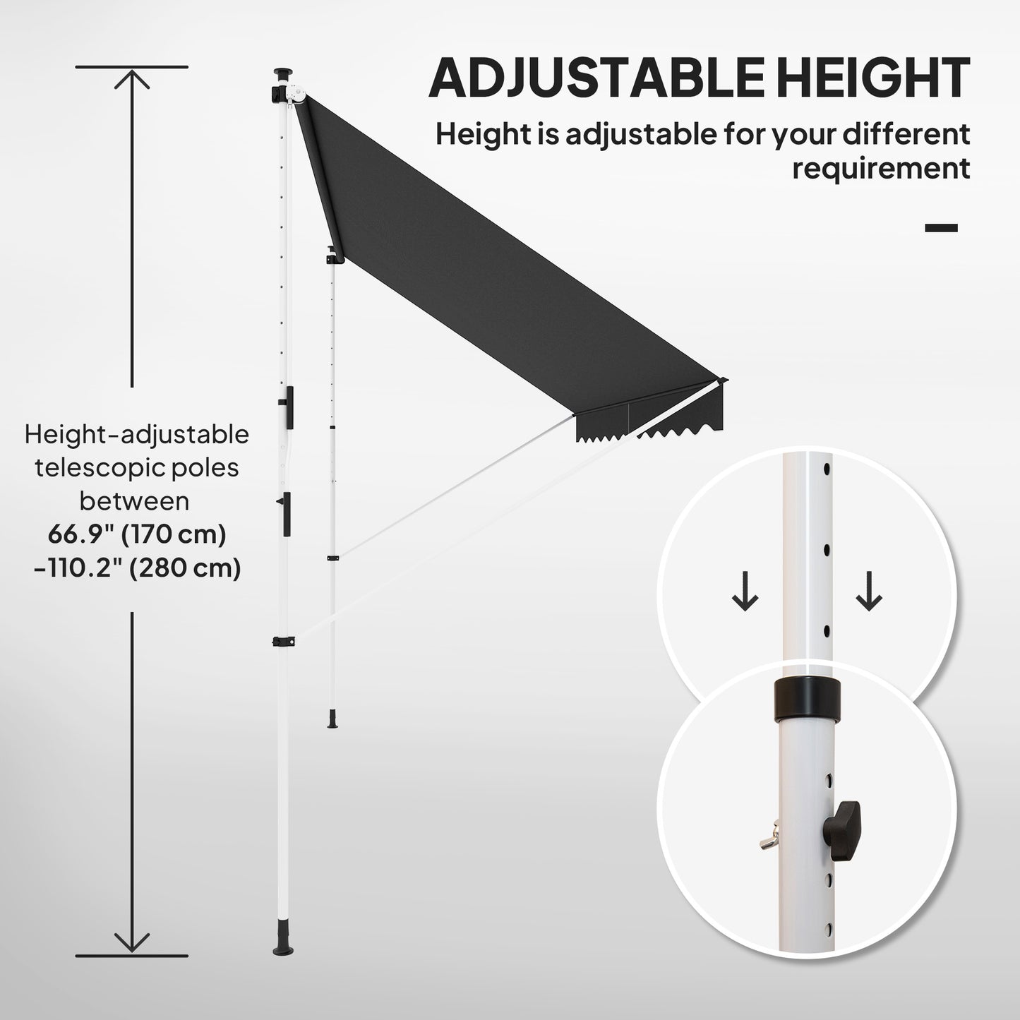 Outsunny 3x1.5m  Adjustable Outdoor Aluminium Frame Awning Black