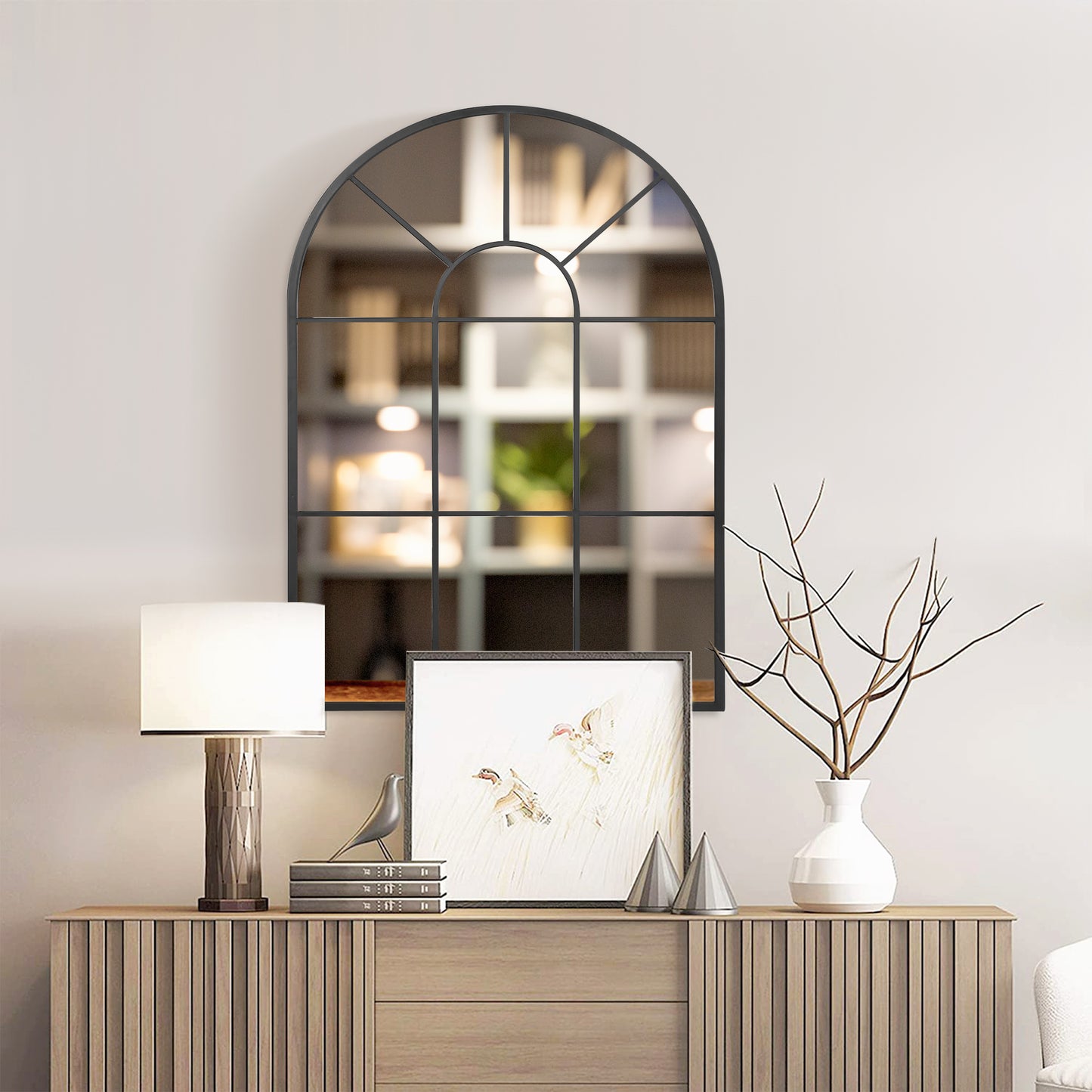 HOMCOM 90 X 61cm Arched Grid Mirror - Black
