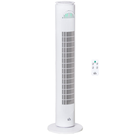 Photo of HOMCOM 30'' Freestanding Tower Fan, 3 Speed 3 Mode, 10h Timer, 70 Degree Oscillation, LED Light, 5M Remote Controller, White in White colour on a white background