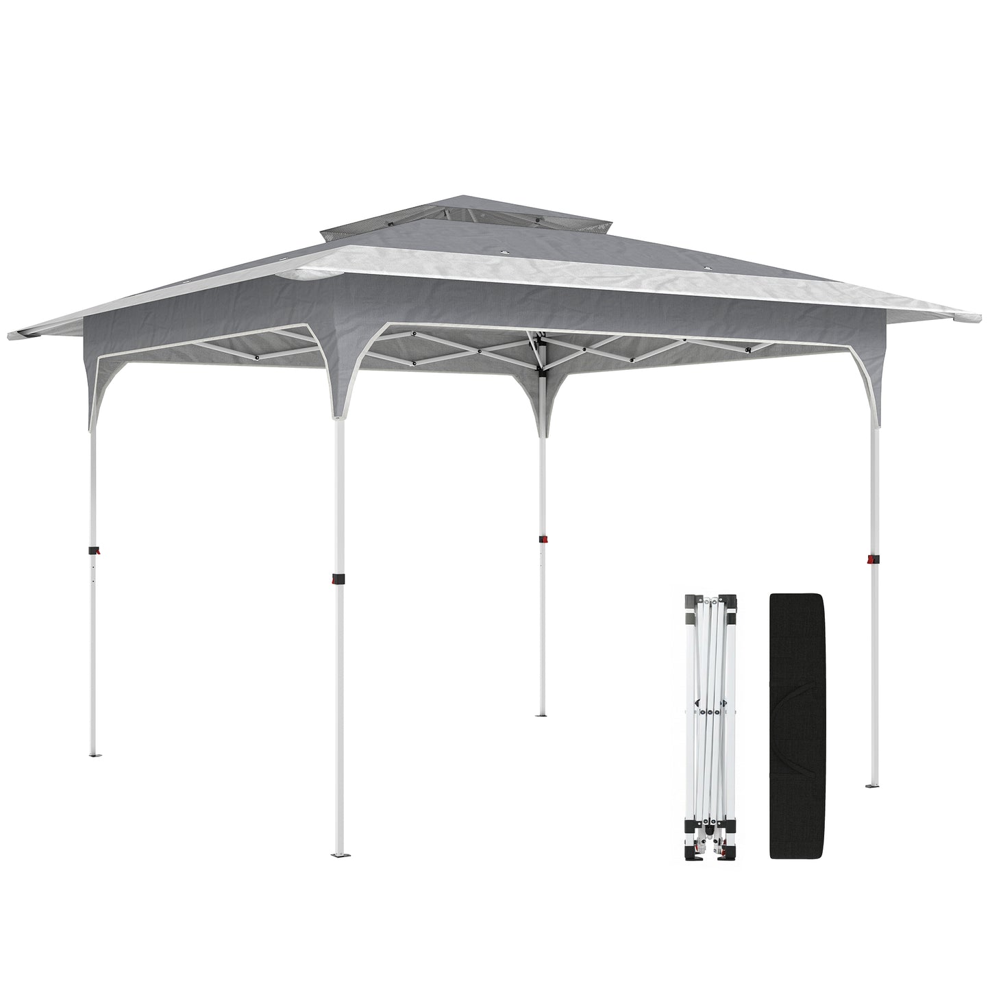 Photo of Outsunny 3.5 x 3.5 m Pop Up Gazebo with One-Push Setup, UPF50+ Double Tier Garden Party Tent Marquee with Carry Bag, Dark Grey in Grey colour on a white background