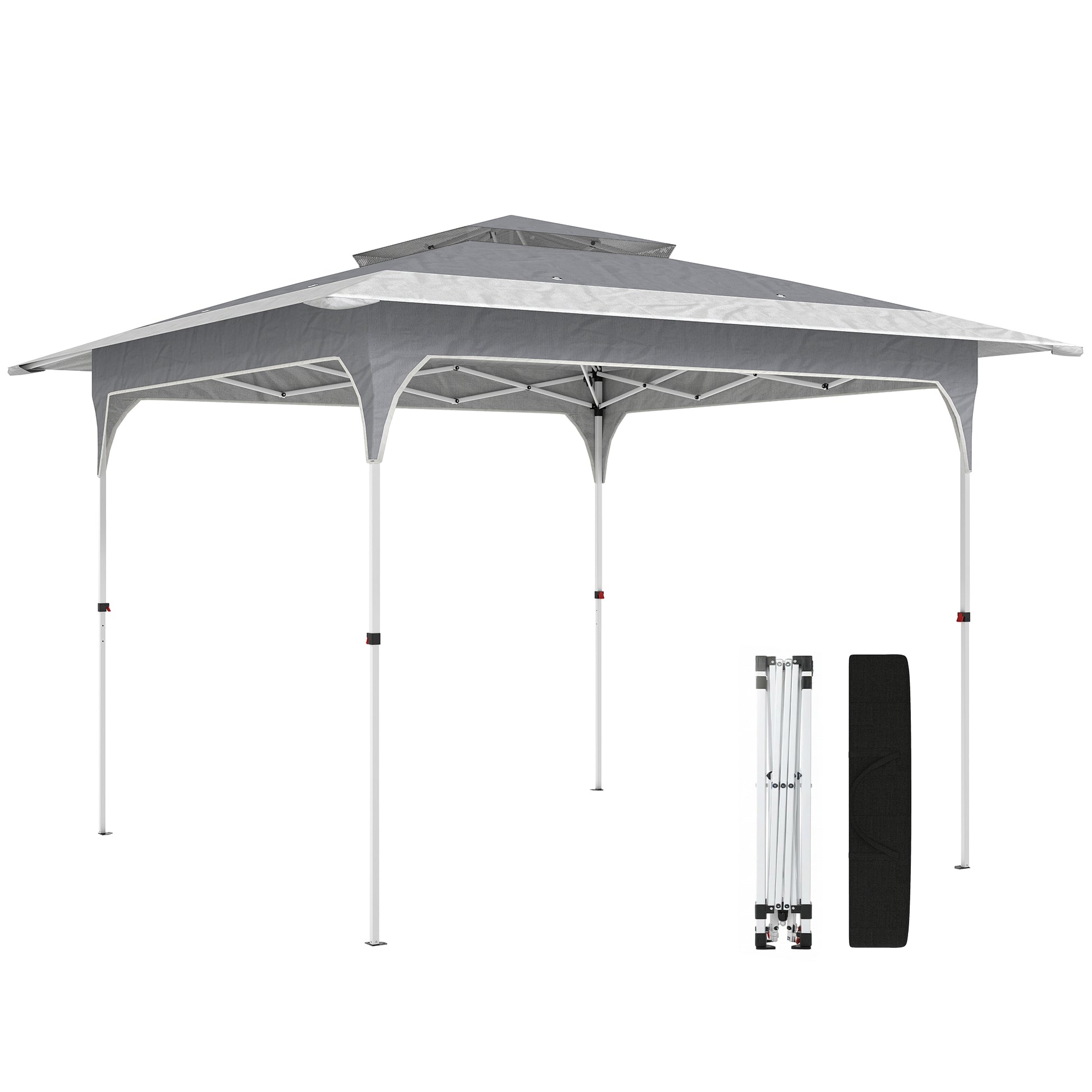 Photo of Outsunny 3.5 x 3.5 m Pop Up Gazebo with One-Push Setup, UPF50+ Double Tier Garden Party Tent Marquee with Carry Bag, Dark Grey in Grey colour on a white background