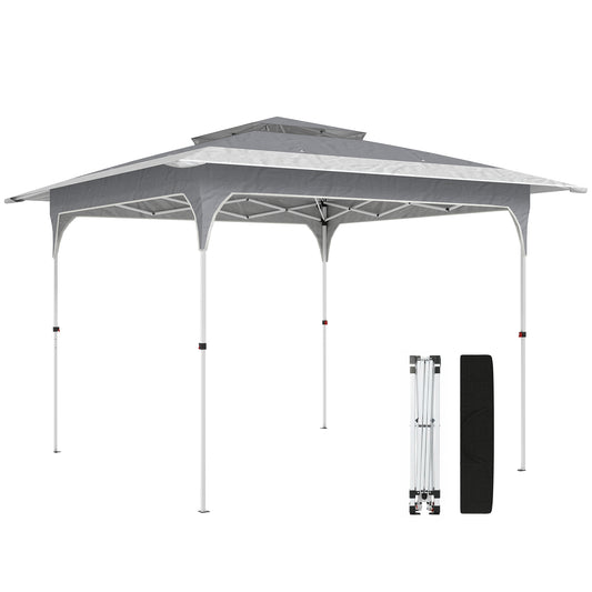 Photo of Outsunny 3.5 x 3.5 m Pop Up Gazebo with One-Push Setup, UPF50+ Double Tier Garden Party Tent Marquee with Carry Bag, Dark Grey in Grey colour on a white background