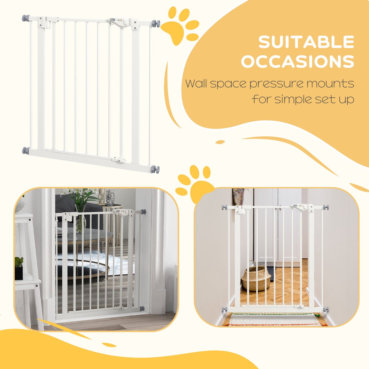 PawHut Adjustable Safety Gate w/ One Extensions, Four Adjustable Screws, White
