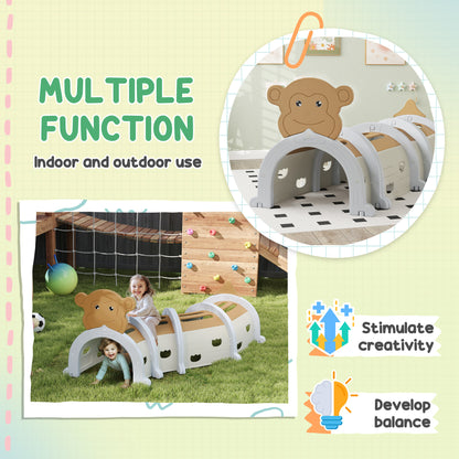 AIYAPLAY monkey play tunnel shown indoors and outdoors for crawling