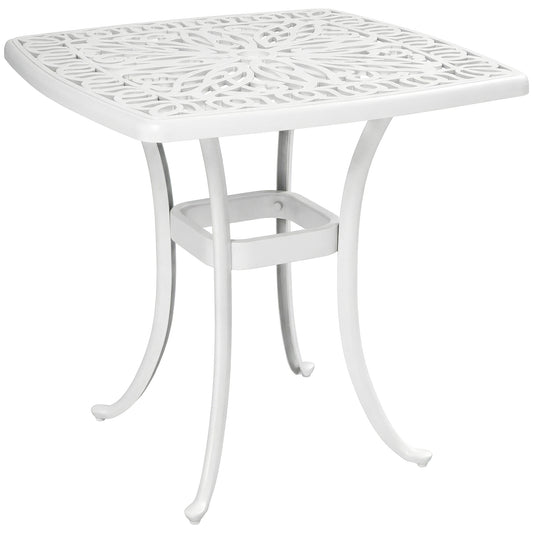 Photo of Outsunny Outdoor Garden Table with 38mm Dia. Umbrella Hole, Cast Aluminium Patio End Table with Anti-slip Foot Pads for Garden in Garden colour on a white background