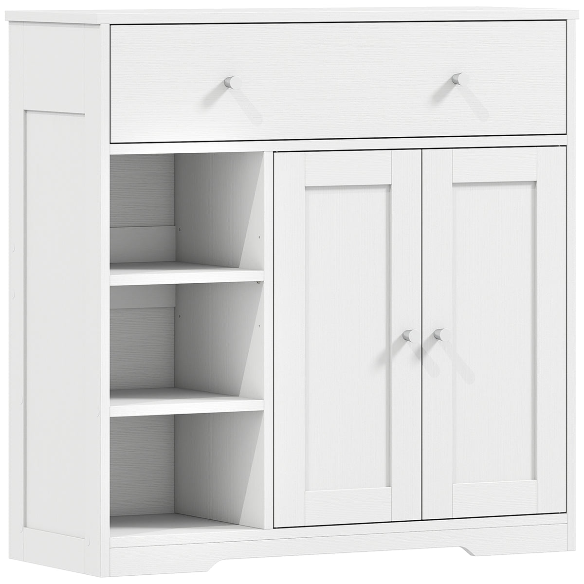 Photo of HOMCOM Bathroom Floor Cabinet, Freestanding Bathroom Cabinet with Drawer, Door, Open Shelves, White in White colour on a white background