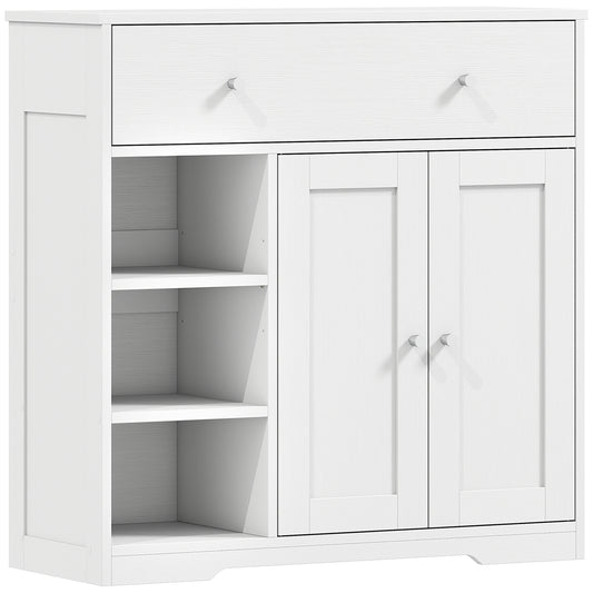 Photo of HOMCOM Bathroom Floor Cabinet, Freestanding Bathroom Cabinet with Drawer, Door, Open Shelves, White in White colour on a white background