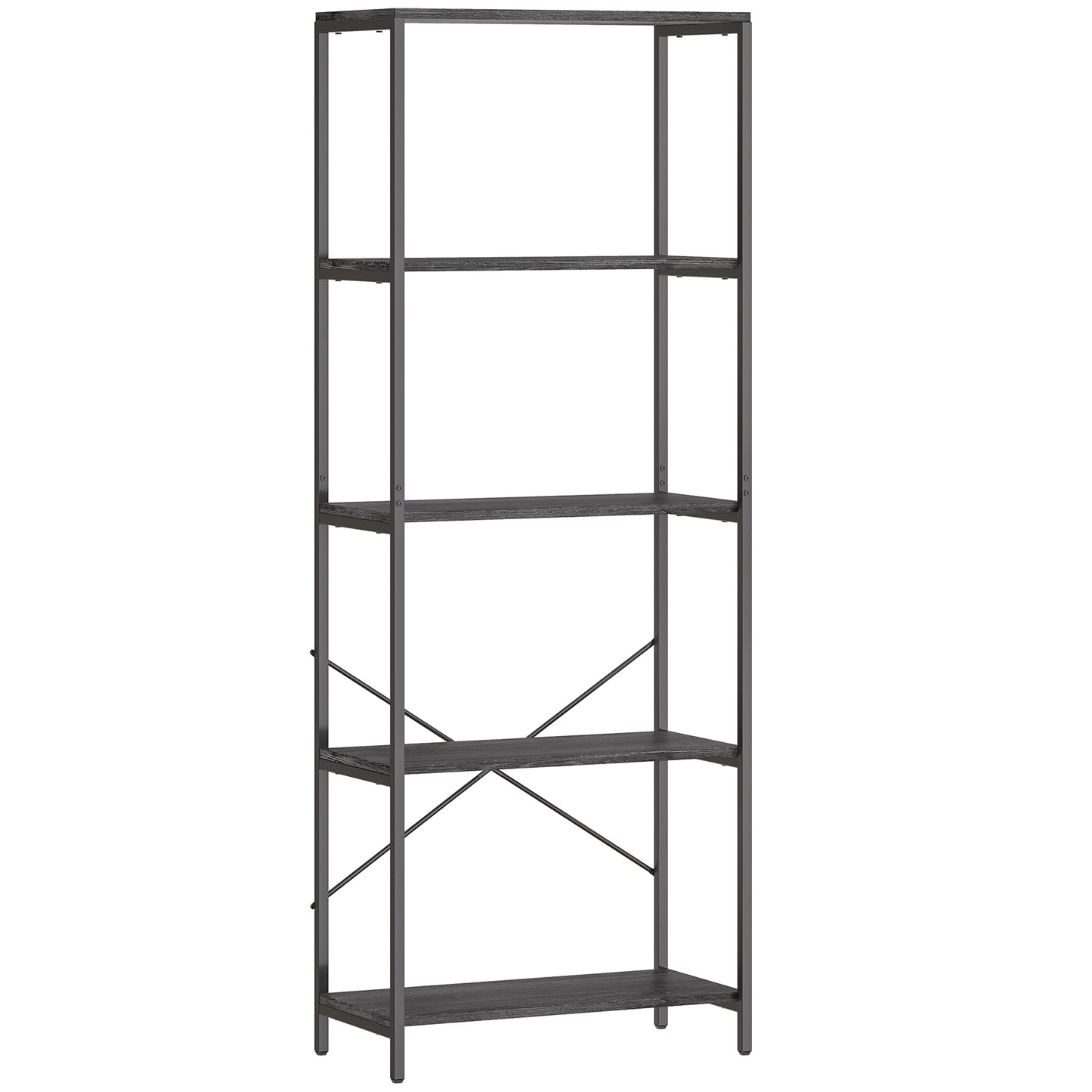 Photo of HOMCOM 5-Tier Bookshelf, Industrial Bookcase with Metal Frame - Dark Grey and Black in Black colour on a white background