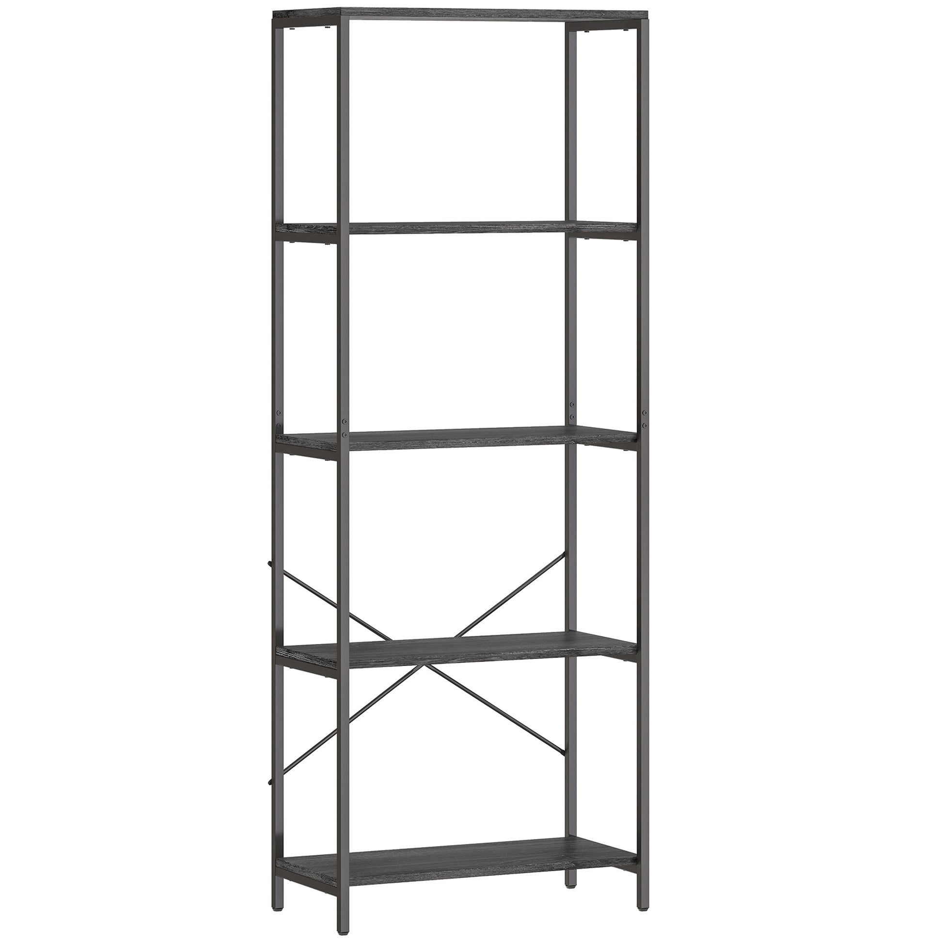 Photo of HOMCOM 5-Tier Bookshelf, Industrial Bookcase with Metal Frame - Dark Grey and Black in Black colour on a white background