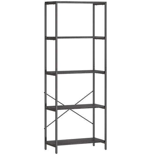 Photo of HOMCOM 5-Tier Bookshelf, Industrial Bookcase with Metal Frame - Dark Grey and Black in Black colour on a white background