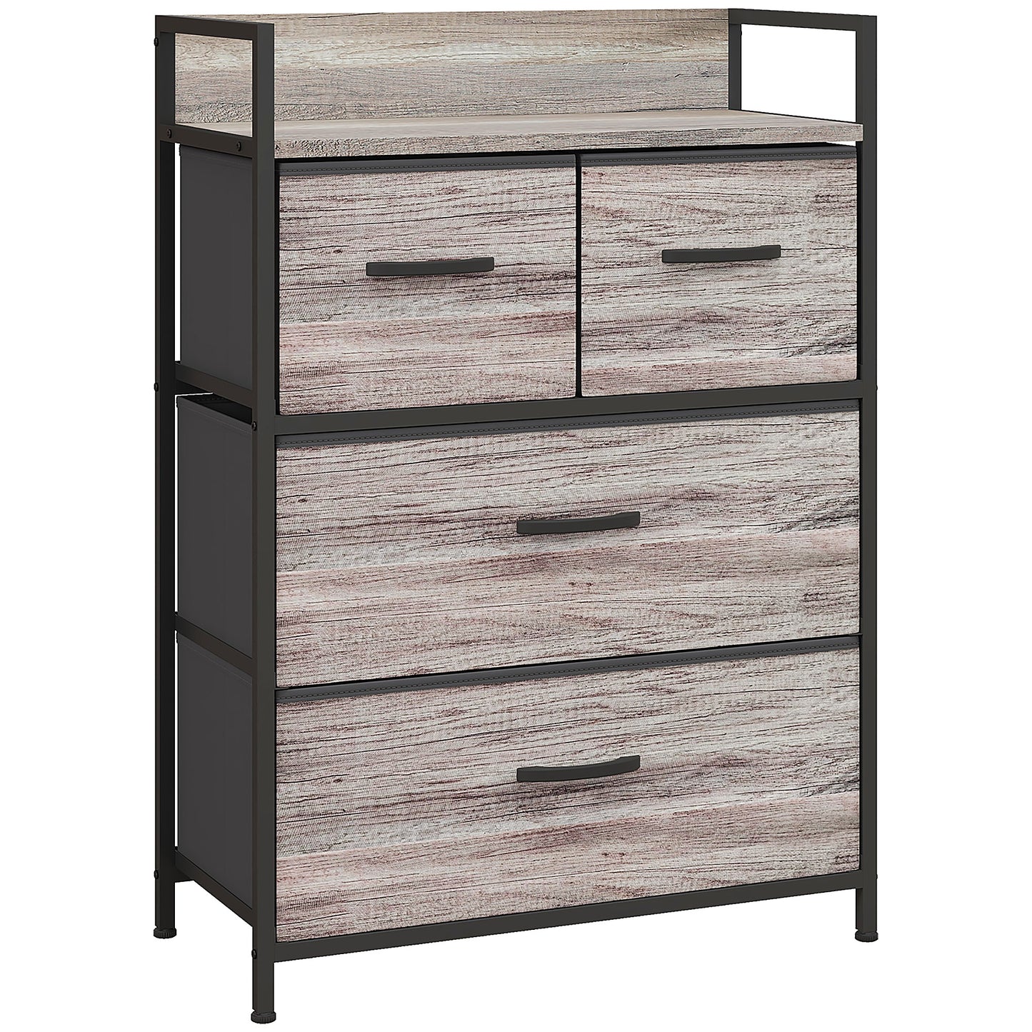 Photo of HOMCOM Rustic Chest of Four Fabric Drawers - Grey Wood Effect in Effect colour on a white background