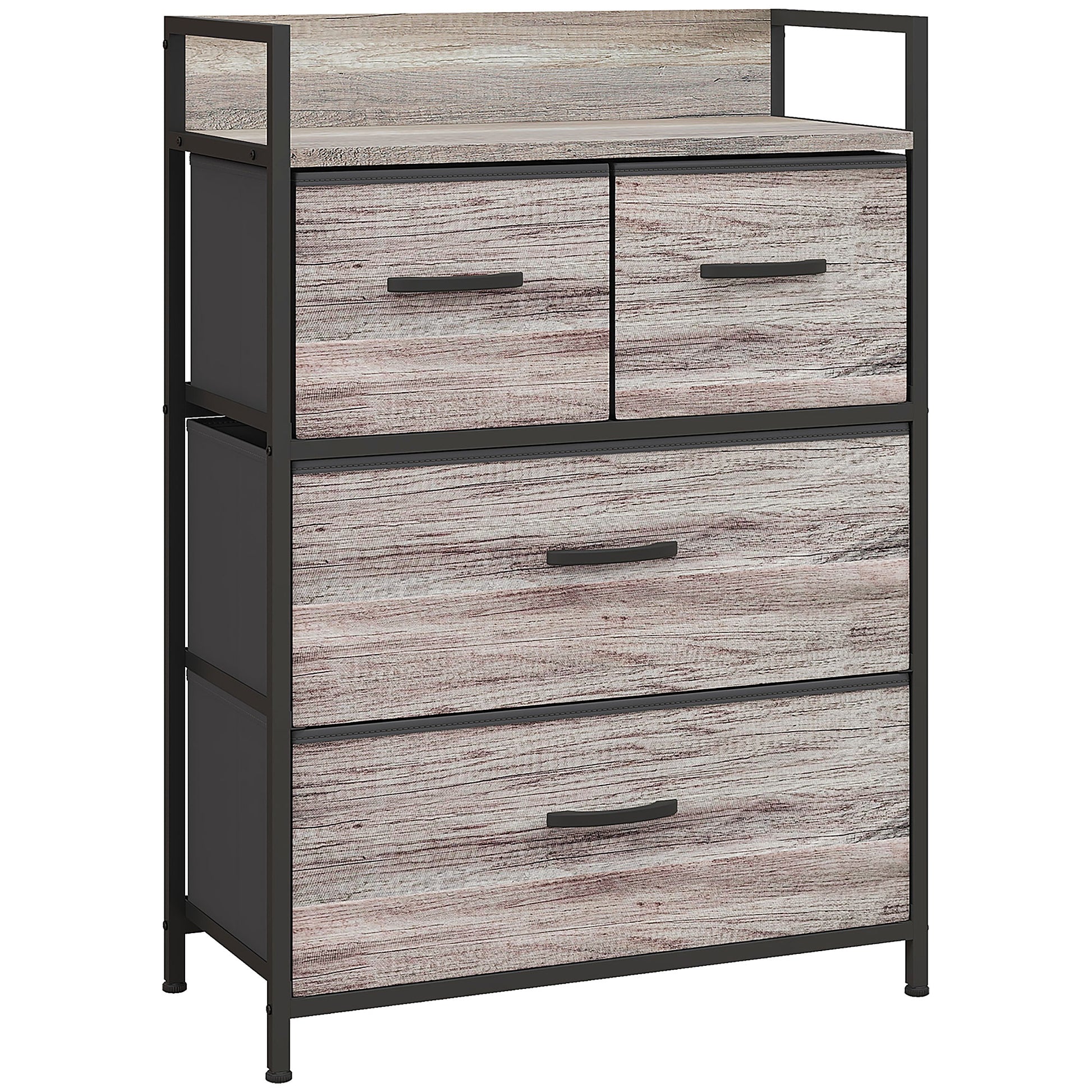 Photo of HOMCOM Rustic Chest of Four Fabric Drawers - Grey Wood Effect in Effect colour on a white background