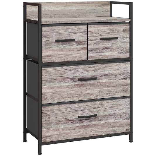Photo of HOMCOM Rustic Chest of Four Fabric Drawers - Grey Wood Effect in Effect colour on a white background
