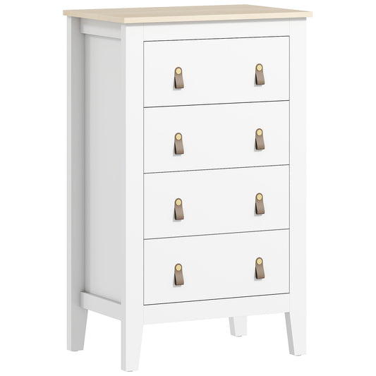 Photo of HOMCOM Bedroom Chest of Drawers, Modern 4 Drawer Dresser Cabinet with PU Leather Handles and Metal Runners for Living Room, Hallway, Entryway, 60 x 40 x 98 cm, White in White colour on a white background