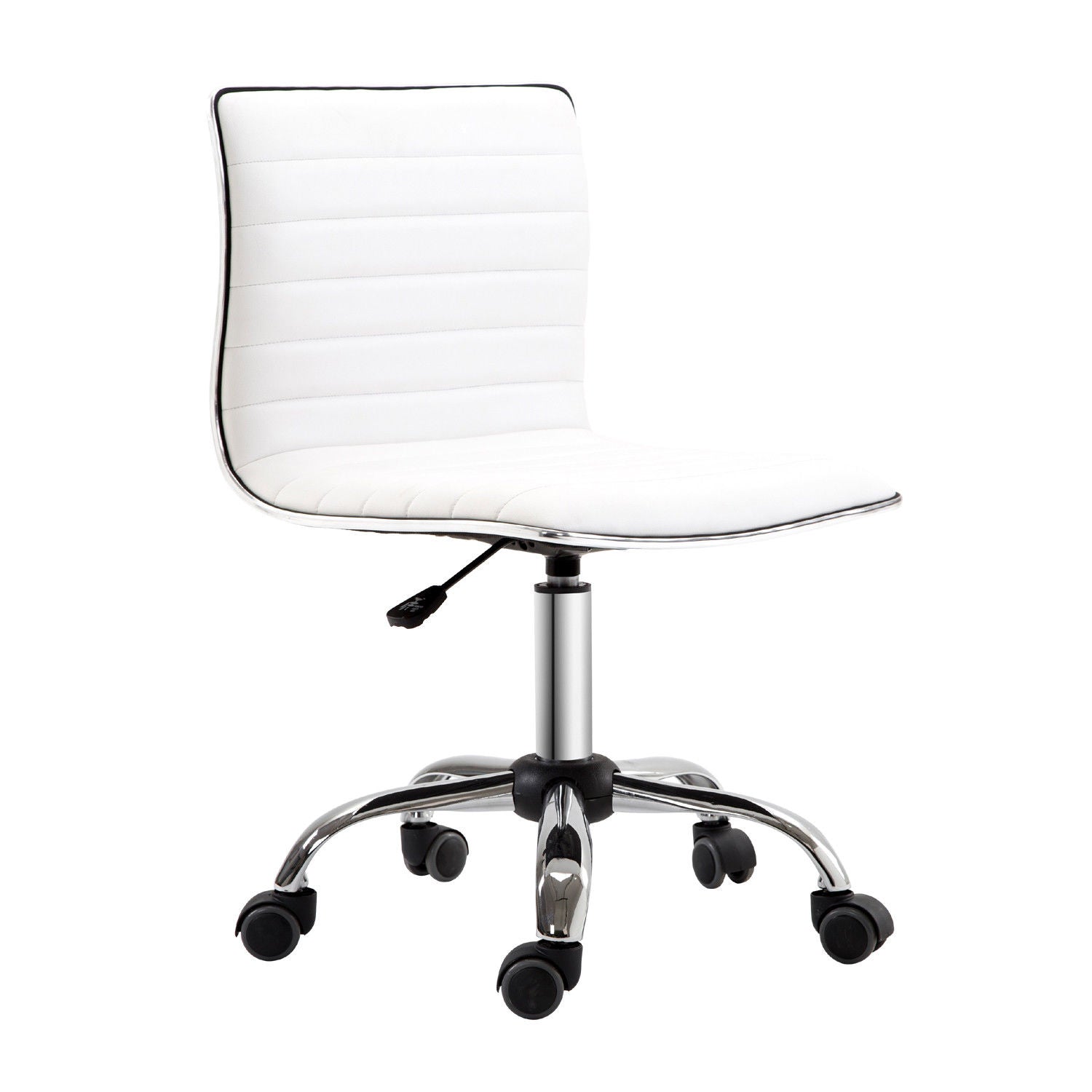 Photo of HOMCOM Adjustable Swivel Office Chair with Armless Mid-Back in PU Leather and Chrome Base - White in White colour on a white background