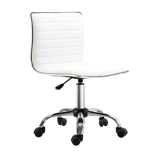 Photo of HOMCOM Adjustable Swivel Office Chair with Armless Mid-Back in PU Leather and Chrome Base - White in White colour on a white background