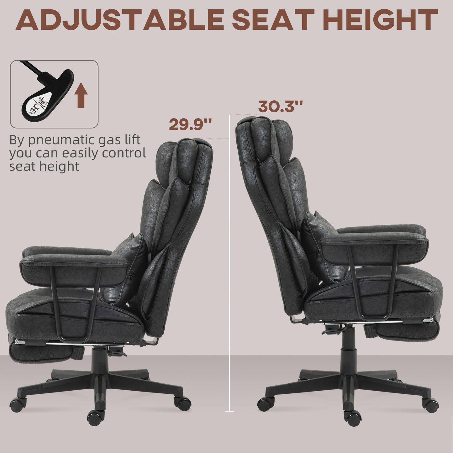 HOMCOM Executive Office Chair, Ergonomic Desk Chair with Foot Rest, Lumbar Support, Reclining Function and Wide Seat, Black