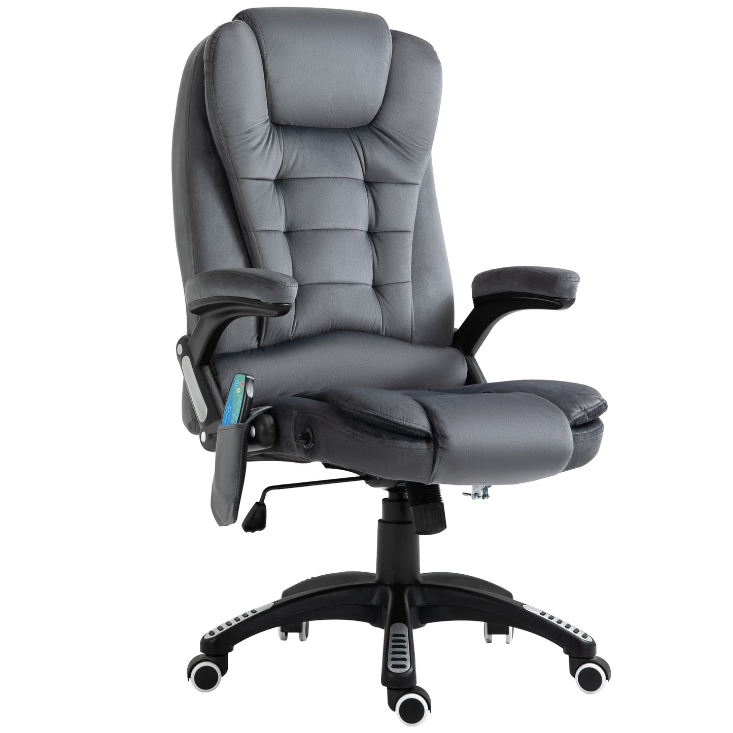 Photo of Vinsetto Massage Recliner Chair Heated Office Chair with Six Massage Points Velvet-Feel Fabric 360° Swivel Wheels Grey in Grey colour on a white background