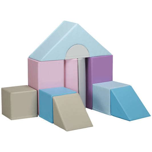 Photo of HOMCOM 11-Piece Kids Soft Play Set, Foam Block, Toys for Climbing, Crawling, Blue in Blue colour on a white background