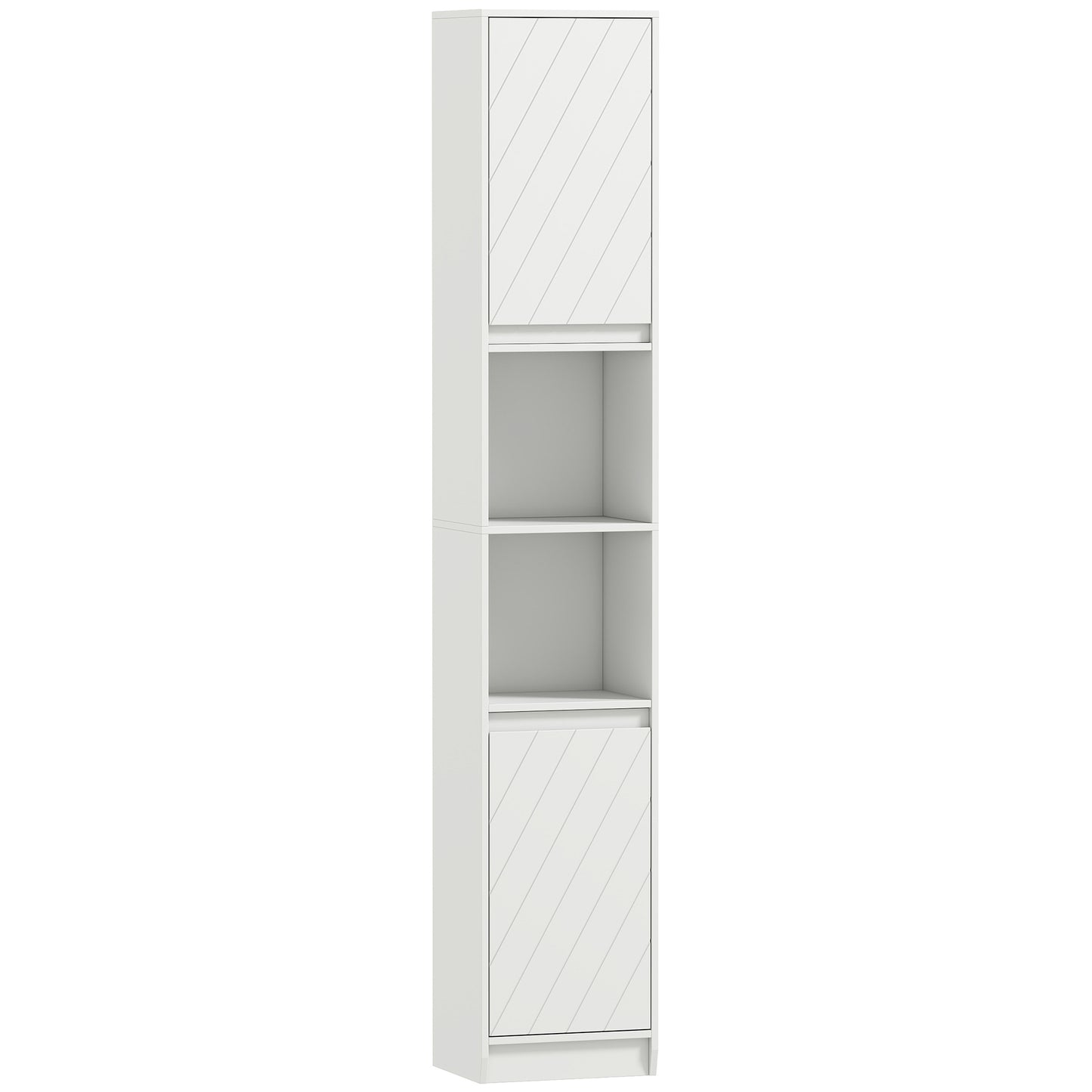 Photo of HOMCOM Narrow Bathroom Cabinet, Slim Bathroom Storage Unit with Open Compartment, Freestanding Storage Cupboard with Adjustable Shelves for Small Spaces, 30 x 24 x 170 cm, White in White colour on a white background