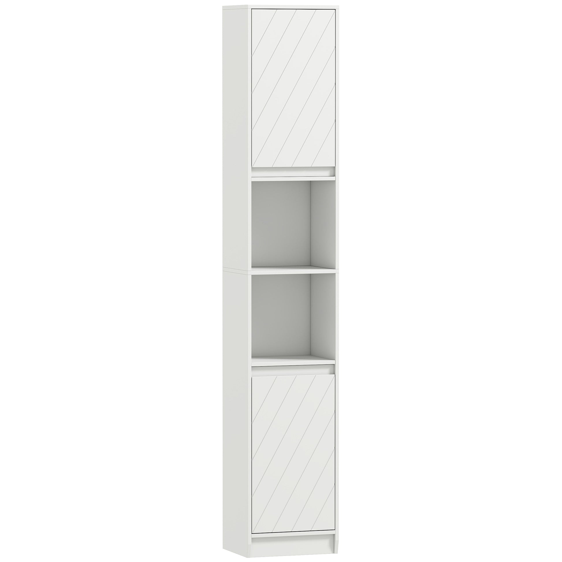 Photo of HOMCOM Narrow Bathroom Cabinet, Slim Bathroom Storage Unit with Open Compartment, Freestanding Storage Cupboard with Adjustable Shelves for Small Spaces, 30 x 24 x 170 cm, White in White colour on a white background