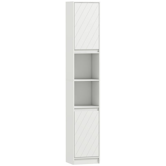 Photo of HOMCOM Narrow Bathroom Cabinet, Slim Bathroom Storage Unit with Open Compartment, Freestanding Storage Cupboard with Adjustable Shelves for Small Spaces, 30 x 24 x 170 cm, White in White colour on a white background