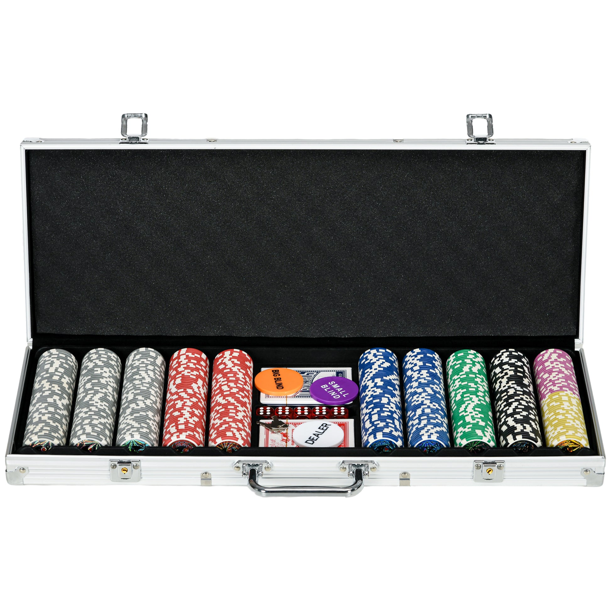 Photo of SPORTNOW 500-Piece Poker Chips Set, Poker Set with Mat, Chips, Two Card Decks, Dealer, Five Dices in Dices colour on a white background