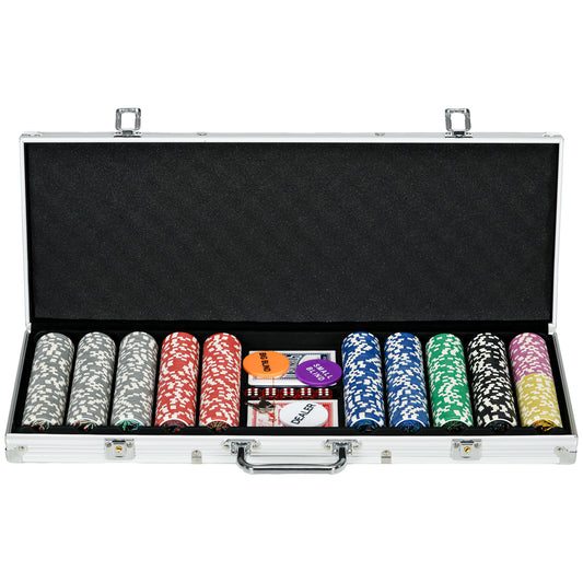 Photo of SPORTNOW 500-Piece Poker Chips Set, Poker Set with Mat, Chips, Two Card Decks, Dealer, Five Dices in Dices colour on a white background