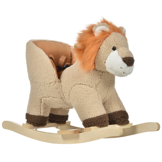 Photo of HOMCOM Kids Lion-themed Rocking Horse, with Roaring Sound Button, Seatbelt, Brown in Brown colour on a white background
