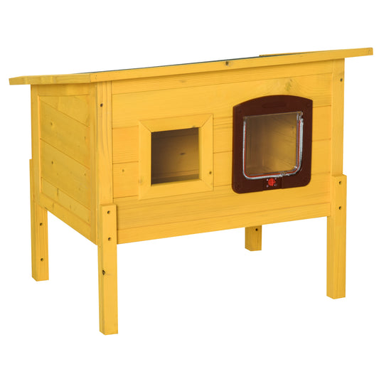 Photo of Pawhut Garden Wooden Cat House Hide Cage Outdoor Pet Play Home Waterproof Roof Kitty Shelter Kennel w/ith Door & Window in Window colour on a white background