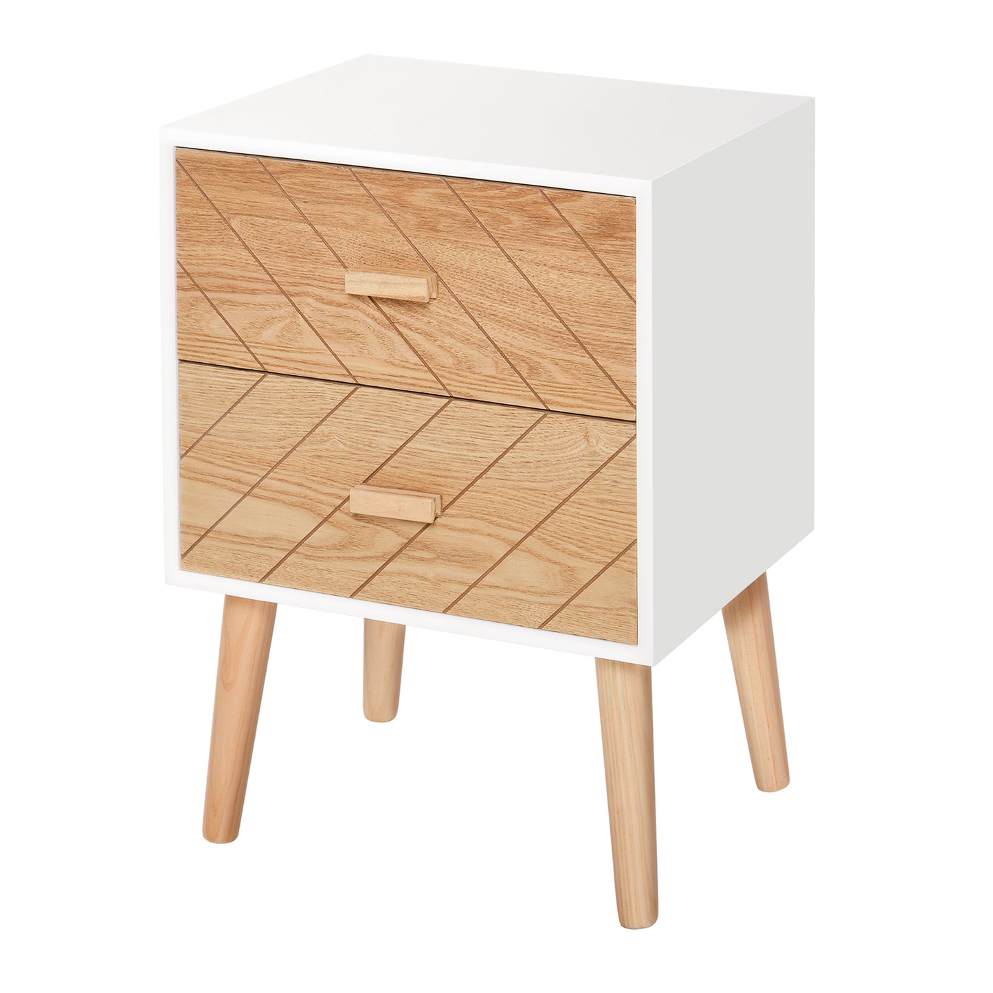 Photo of HOMCOM 2 Drawers Bedside Table with Pine Legs, Bedroom Wooden Storage Cabinet, Natural in Natural colour on a white background