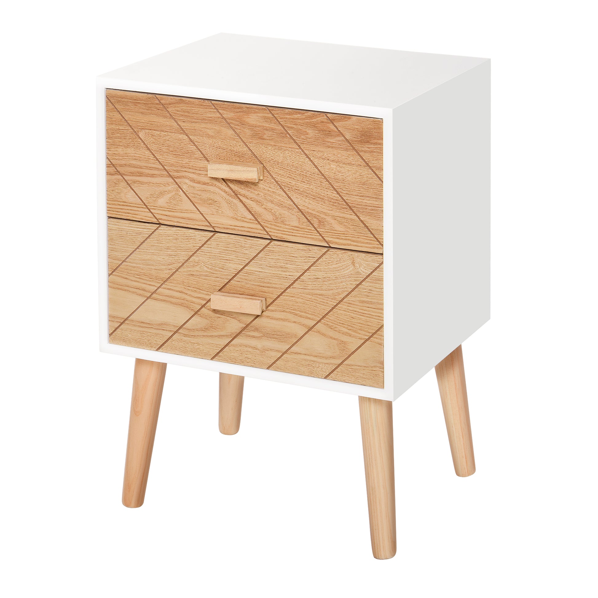 Photo of HOMCOM 2 Drawers Bedside Table with Pine Legs, Bedroom Wooden Storage Cabinet, Natural in Natural colour on a white background