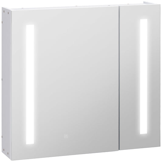 Photo of Illuminated Bathroom Mirror Cabinet 650 x 700Hmm LED Bathroom Mirror with Lights Touch Switch, Adjustable Shelf,  USB Charge, White in White colour on a white background