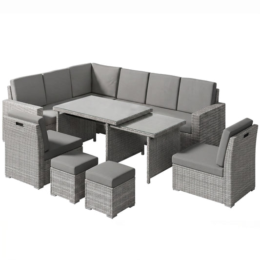 Photo of Outsunny Seven-Piece Rattan Garden Sofa Set, with Expanding Table - Light Grey in Grey colour on a white background