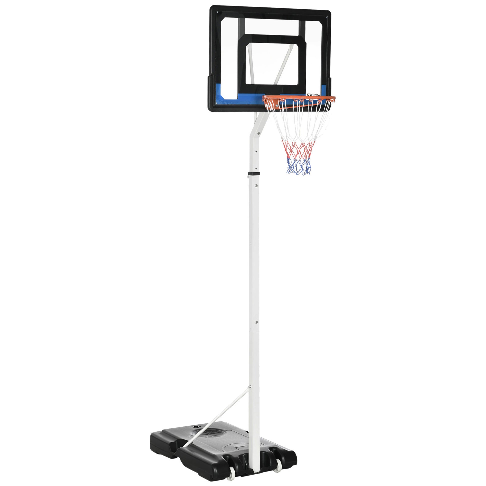 Photo of SPORTNOW 2.6-3.1m Adjustable Basketball Hoop and Basketball Stand w/ Backboard and Weighted Base, Portable on Wheels, White in White colour on a white background
