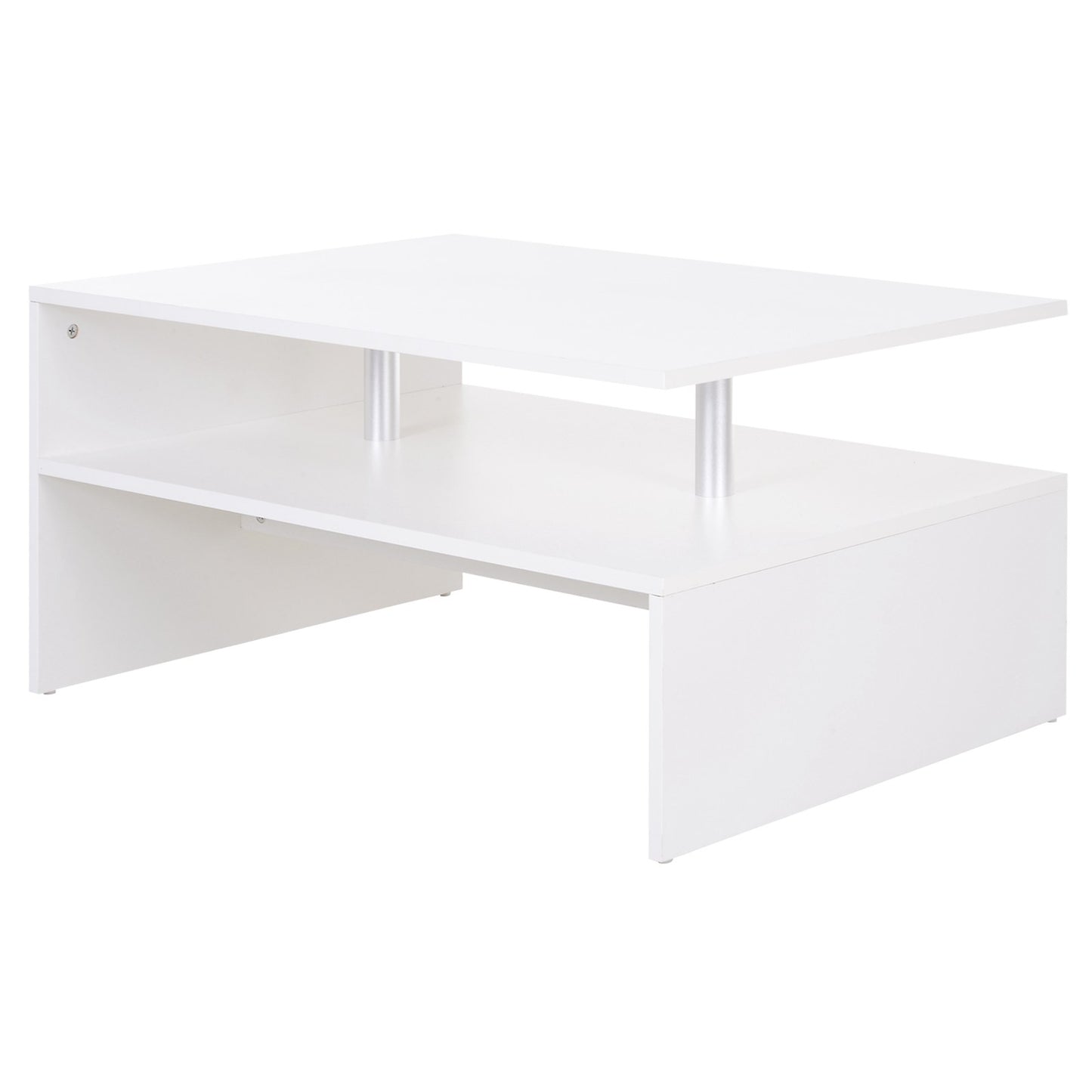 Photo of HOMCOM Coffee Table with Storage, 2-Tier Centre Table, Modern Living Room Table with Open Shelf and Aluminium Poles, White in White colour on a white background