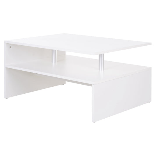 Photo of HOMCOM Coffee Table with Storage, 2-Tier Centre Table, Modern Living Room Table with Open Shelf and Aluminium Poles, White in White colour on a white background