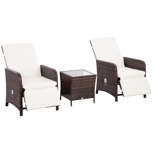 Photo of Outsunny 3 Pieces Rattan Bistro Set Balcony Furniture with Cushions, Storage Function - Cream White in White colour on a white background