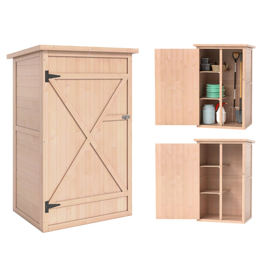 Photo of Outsunny Wooden Small Shed, Garden Storage Shed with Shelves and Bolt Latch, 75L x 56W x115H cm, Natural in Natural colour on a white background