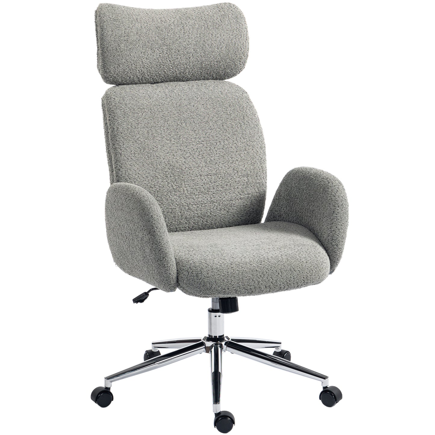 Photo of HOMCOM Office Chair with Adjustable Headrest, Spring Pack, Curved Line, Boucle Fabric - Charcoal Grey in Grey colour on a white background