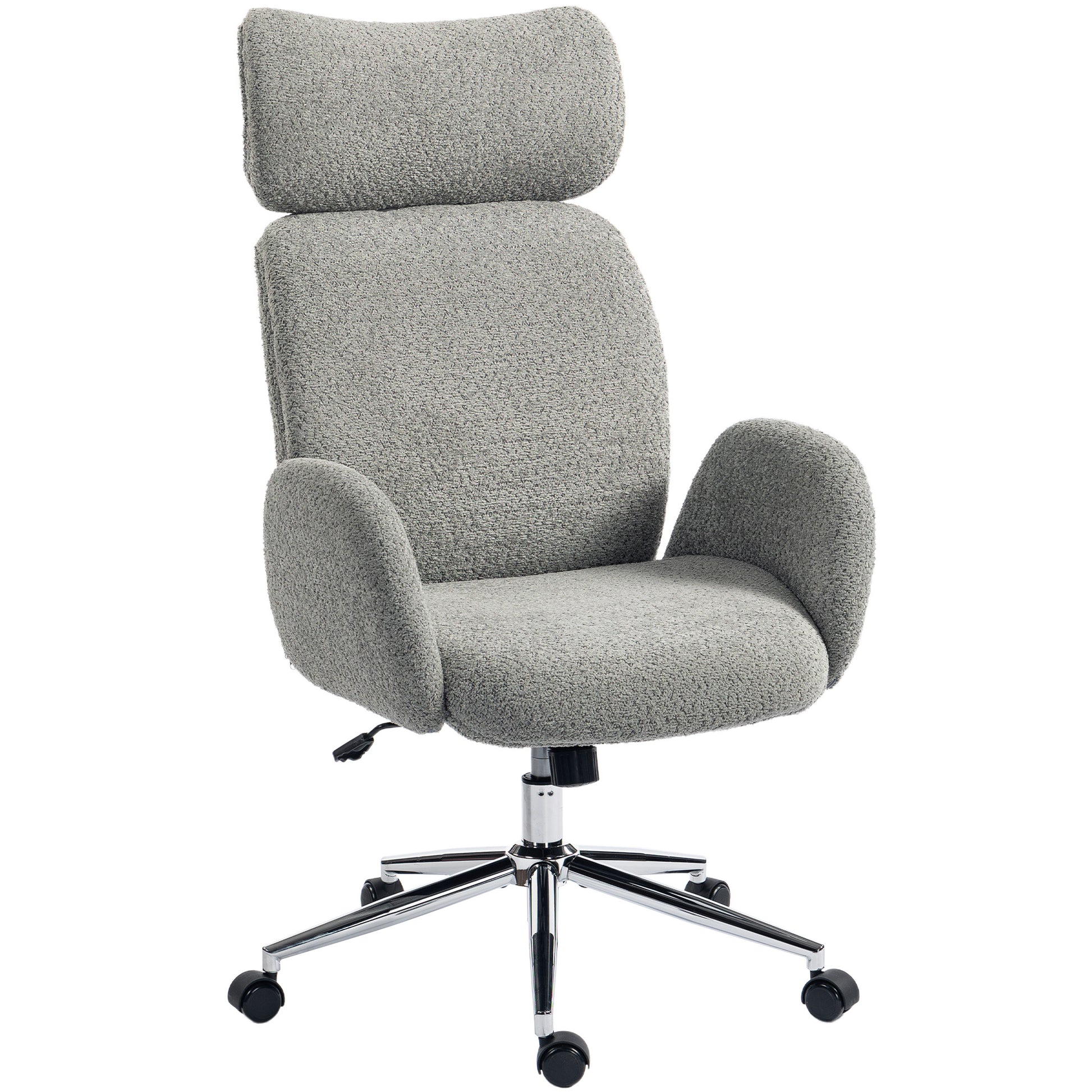 Photo of HOMCOM Office Chair with Adjustable Headrest, Spring Pack, Curved Line, Boucle Fabric - Charcoal Grey in Grey colour on a white background